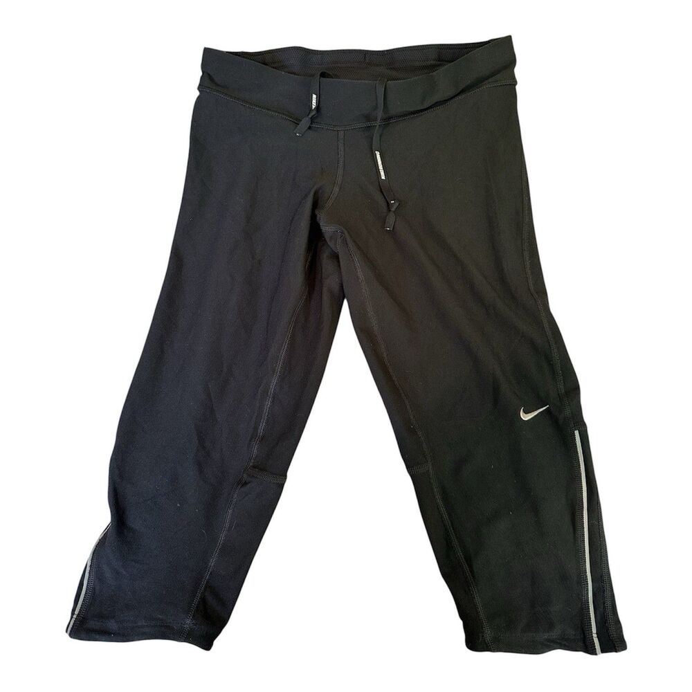 Vintage Nike Dri-Fit Running Capri Leggings Womens Small Black Y2K Back Pocket⁠